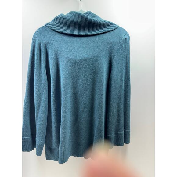 Ann Taylor Loft Pullover Sweater Sz L Green Cowl Neck Chunky Cozy Minimalist - Picture 8 of 8